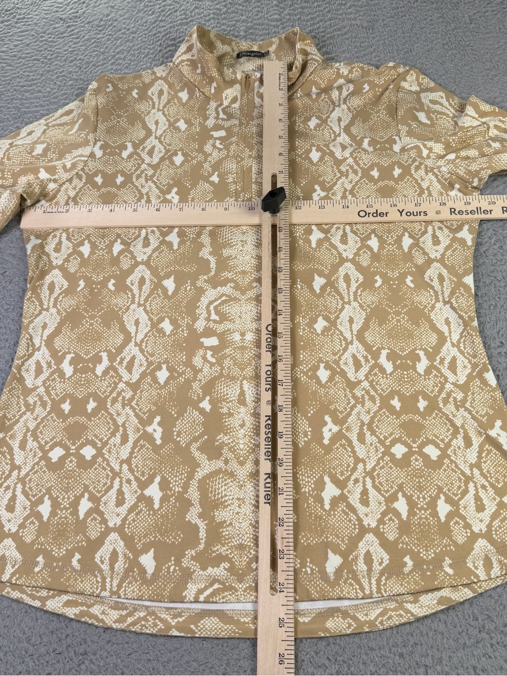 J Mclaughlin Top Womens Large Tan Quarter Zip Animal Print Catalina Cloth LS - Picture 6 of 8